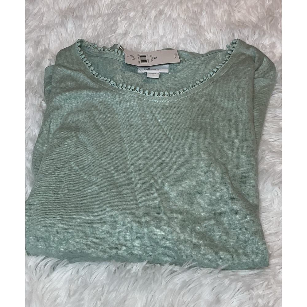 J Jill Seaglass Women's Med Long Sleeve 100% Linen‎ Lightweight Blouse